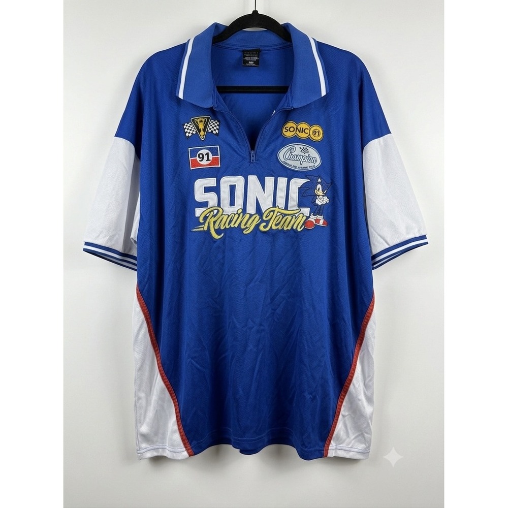 BoxLunch Sonic The Hedgehog Racing Team Jersey Blue Quarter Zip Polo Mens 2X